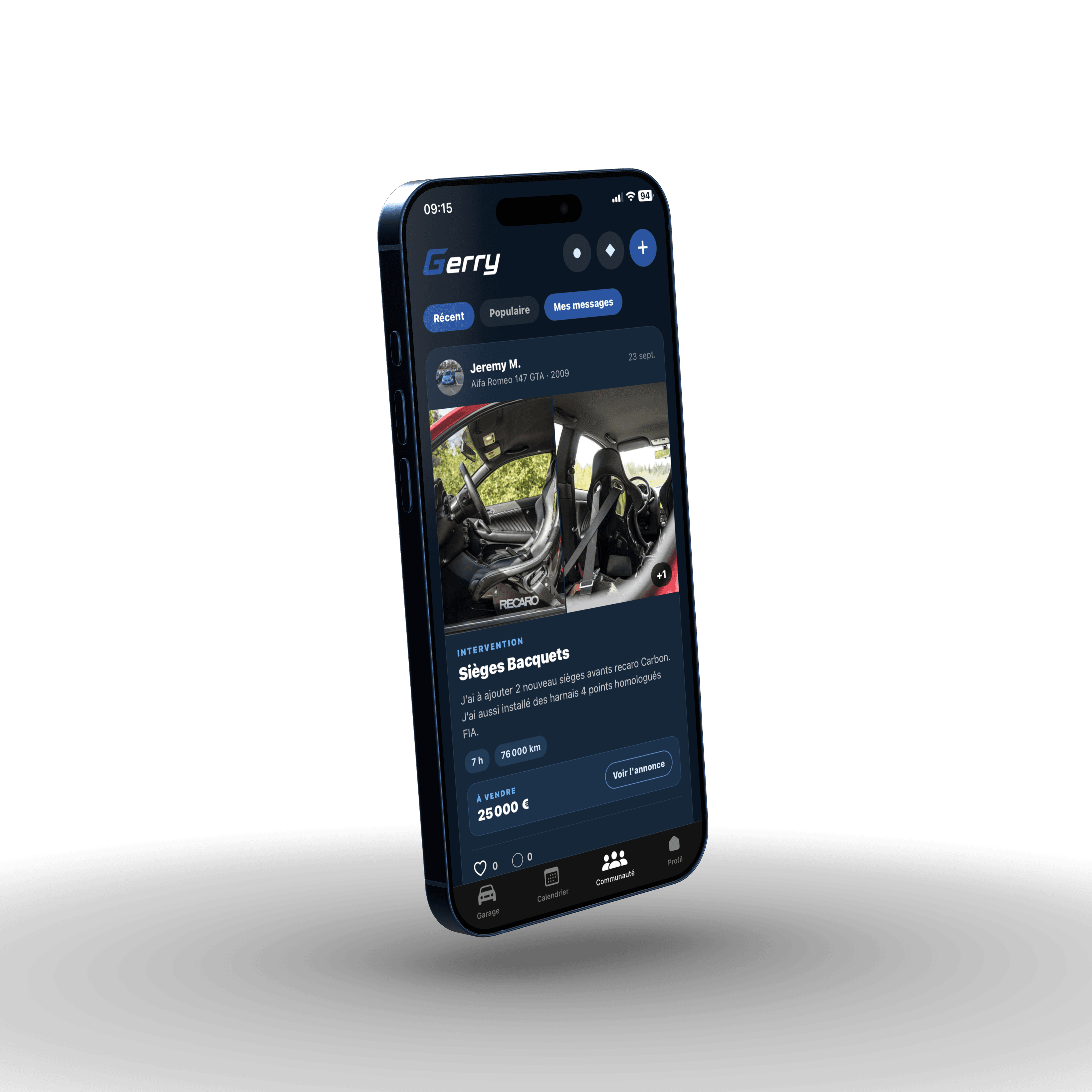 Écran Communauté de l’application Gerry