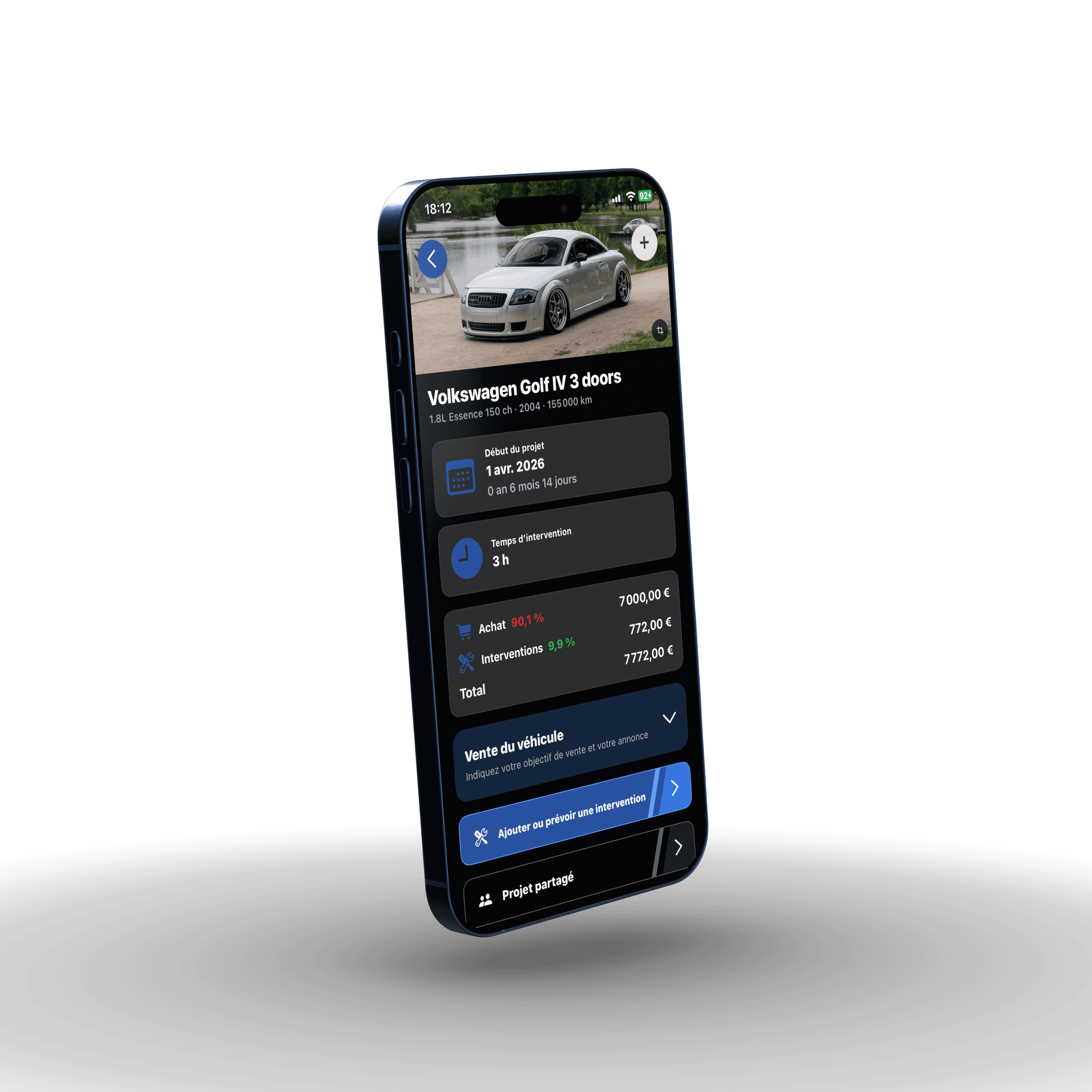 Écran Véhicule et informations de l’application Gerry