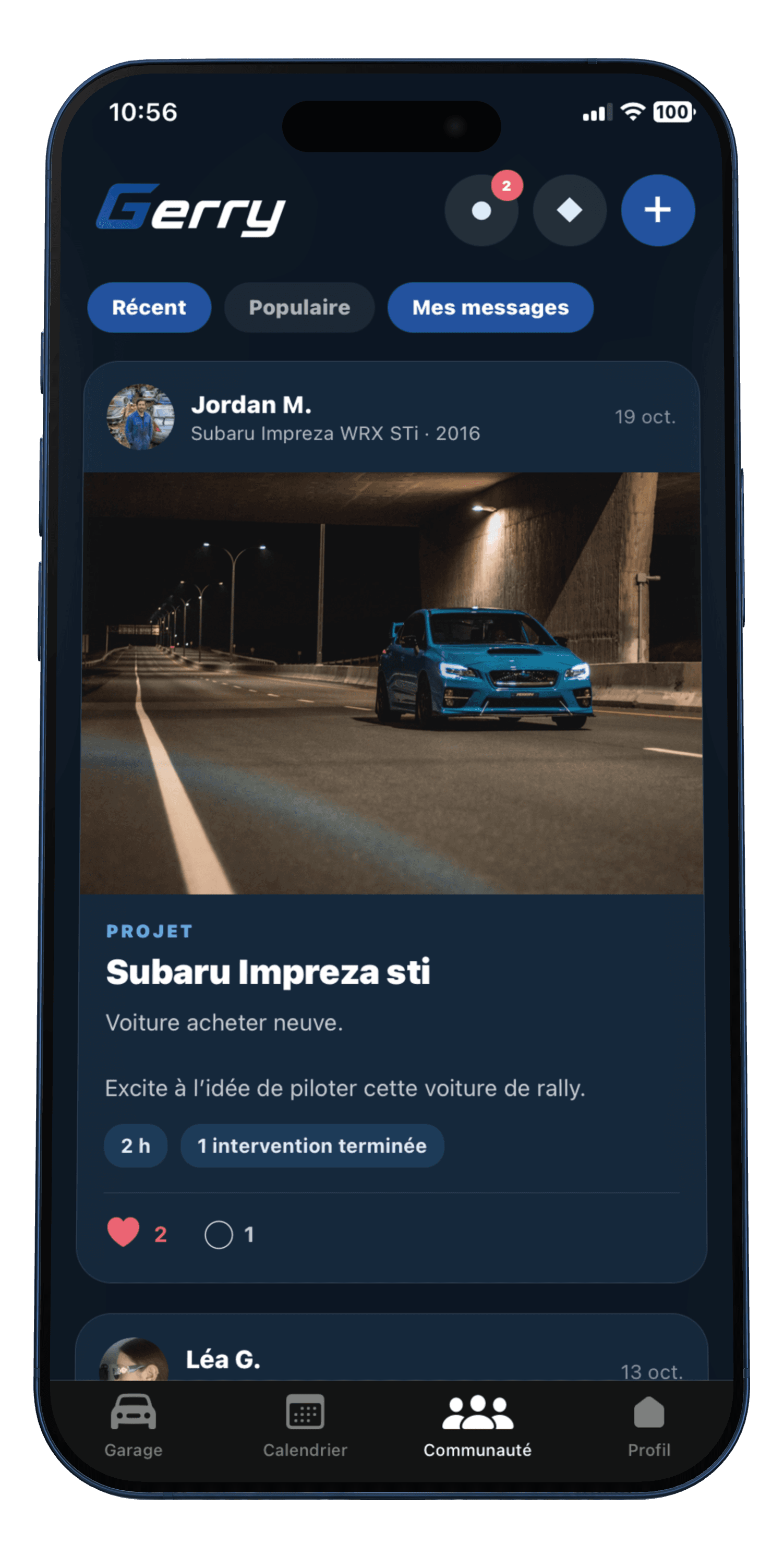 Partage d’un projet Subaru Impreza dans l’onglet Communauté de Gerry