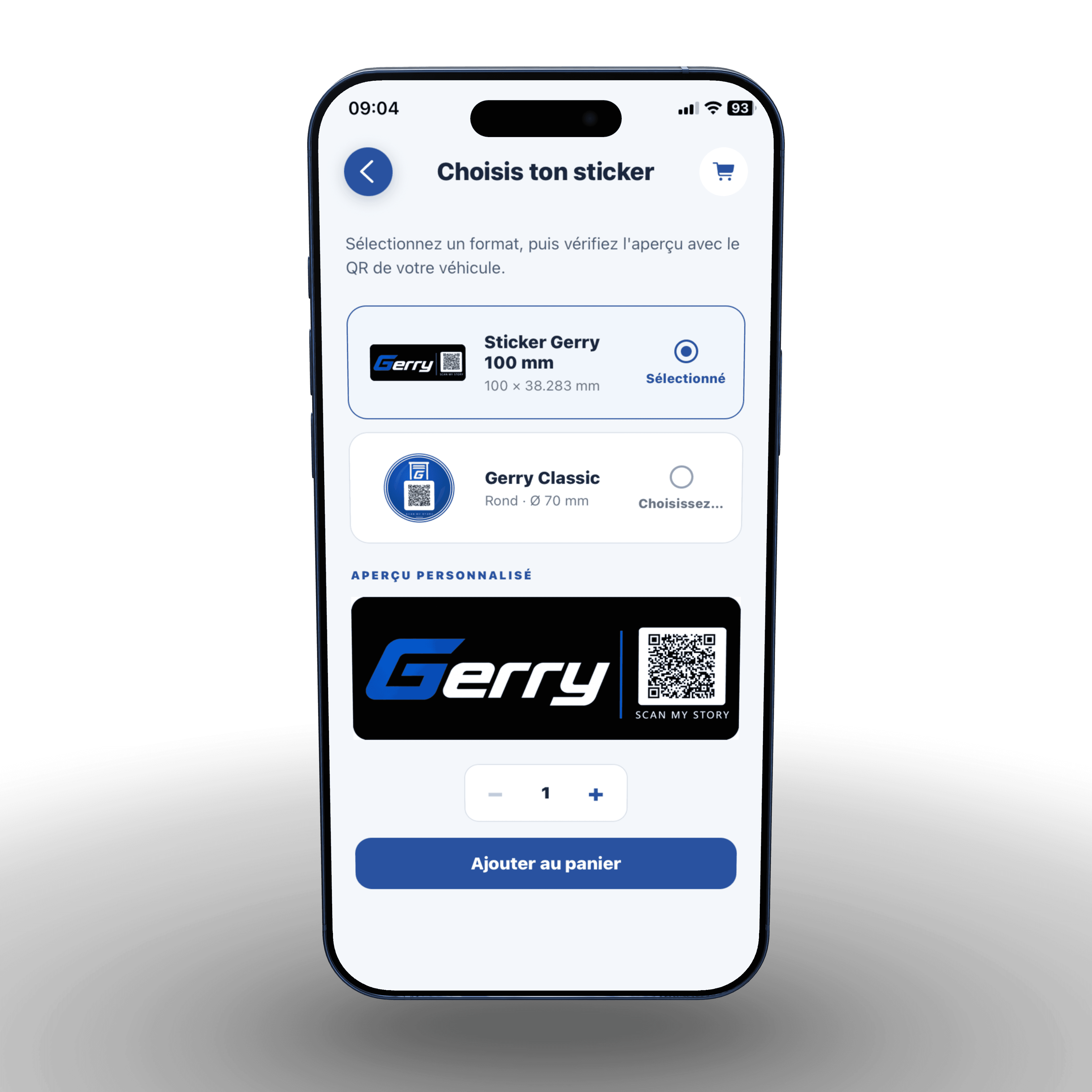 Choix et personnalisation du sticker QR code Gerry